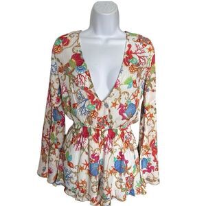 LULI FAMA  Bell Sleeves Ocean-Inspired Romper Style Size M
